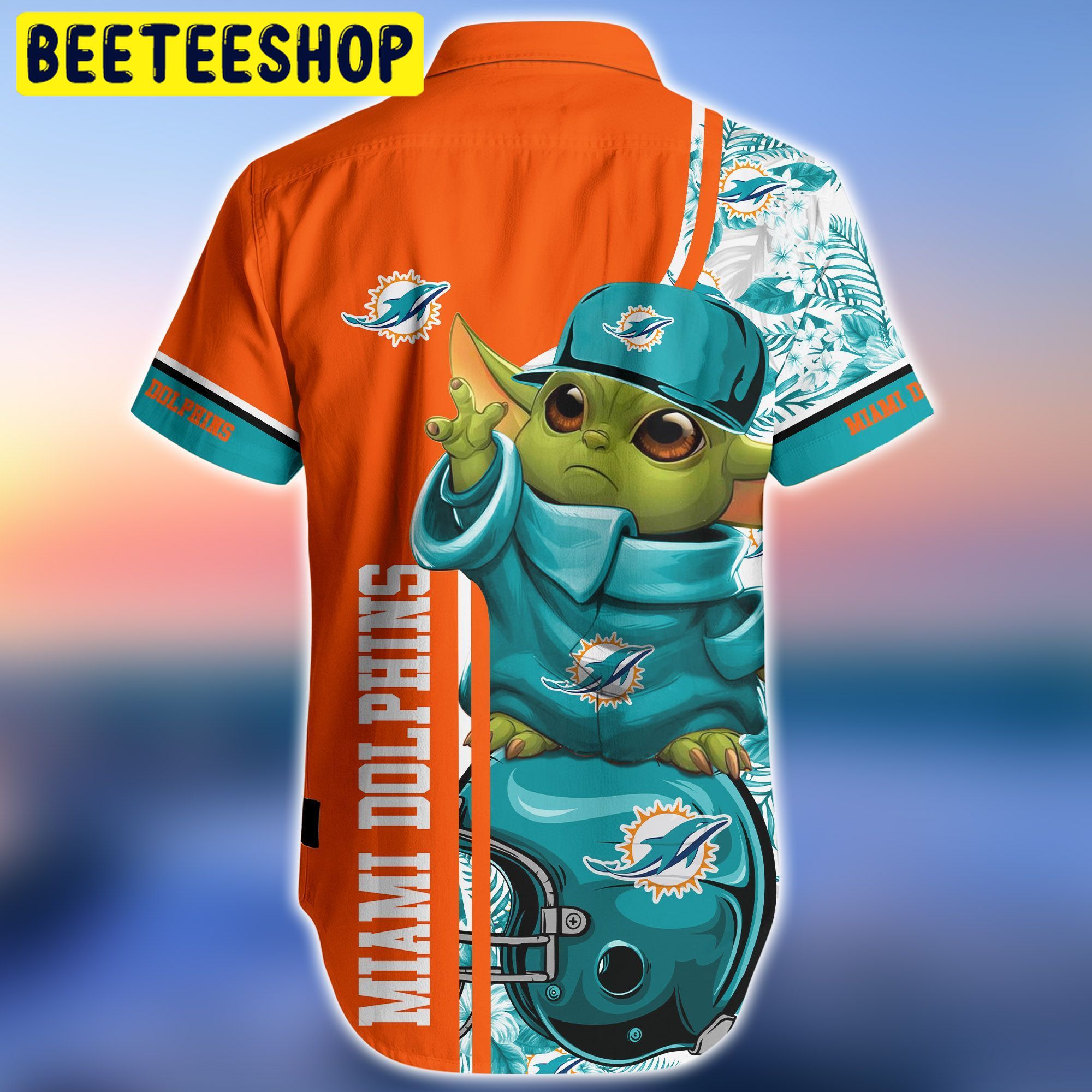 Miami Dolphins NFL Baby Yoda Floral and Short 3D For Fans Hawaiian Shirt Miami Dolphins NFL Baby Yoda Floral and Short 3D For Fans Hawaiian Shirt