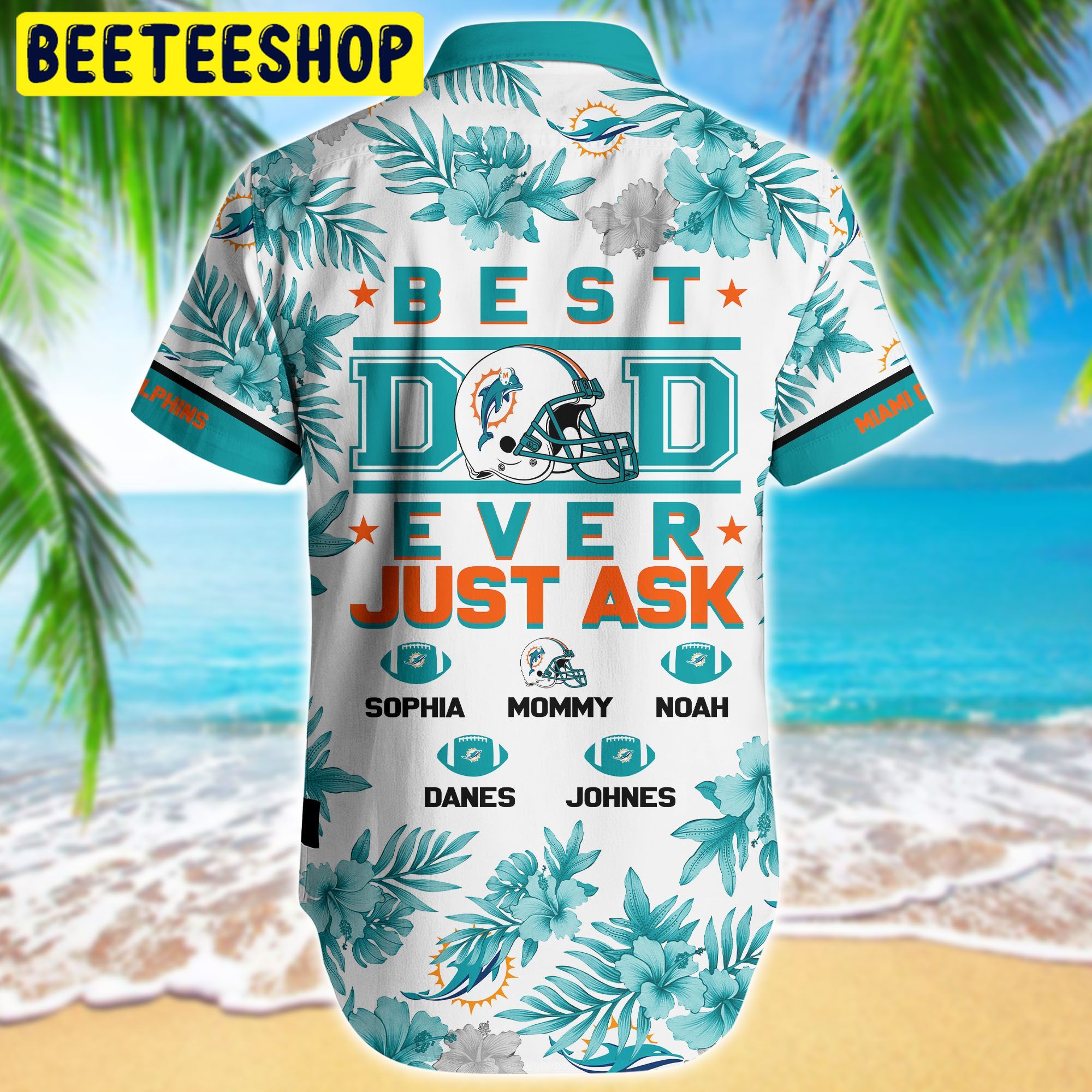 Miami Dolphins NFL Short Best Dad Ever Custom Kid Name Hawaiian Shirt Miami Dolphins NFL Short Best Dad Ever Custom Kid Name Hawaiian Shirt