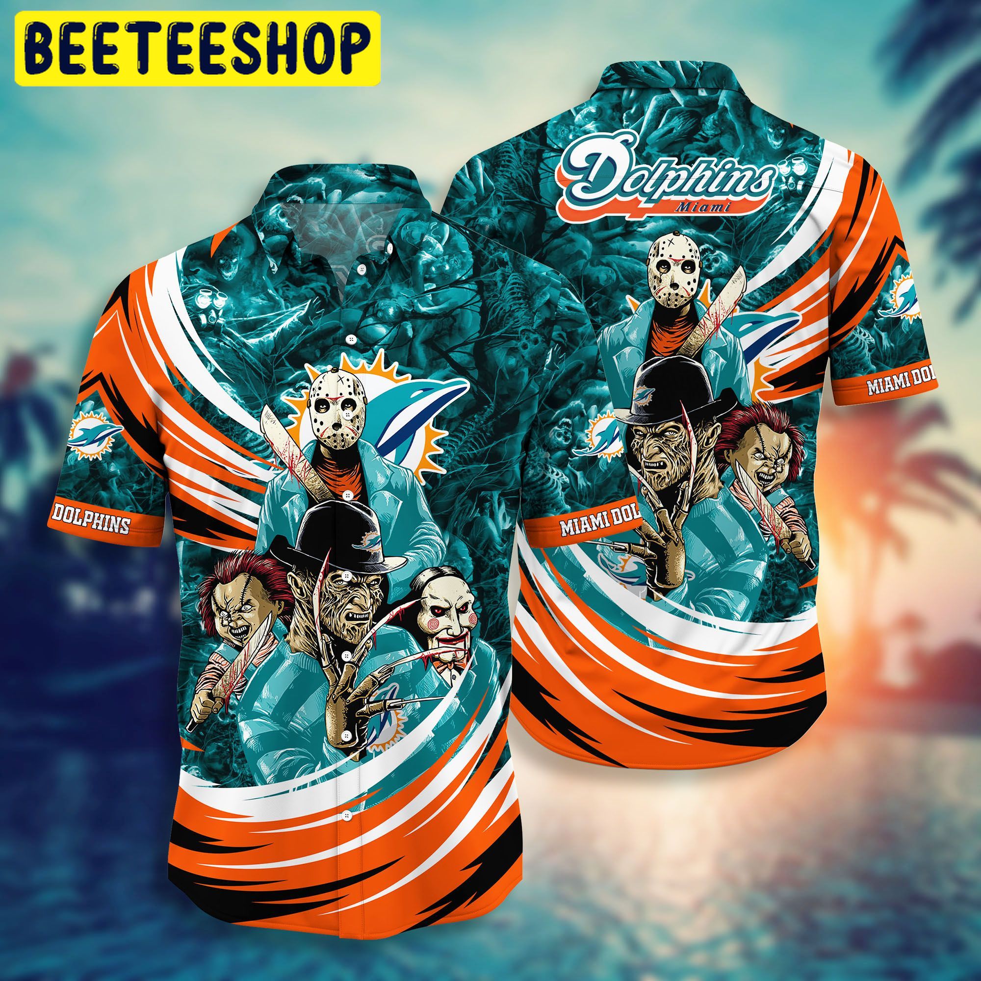 Miami Dolphins NFL Short Halloween Style Hot Trending Hawaiian Shirt Miami Dolphins NFL Short Halloween Style Hot Trending Hawaiian Shirt