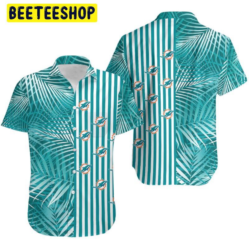Miami Dolphins Palm Leaves and Stripes Hawaiian Shirt Miami Dolphins Palm Leaves and Stripes Hawaiian Shirt