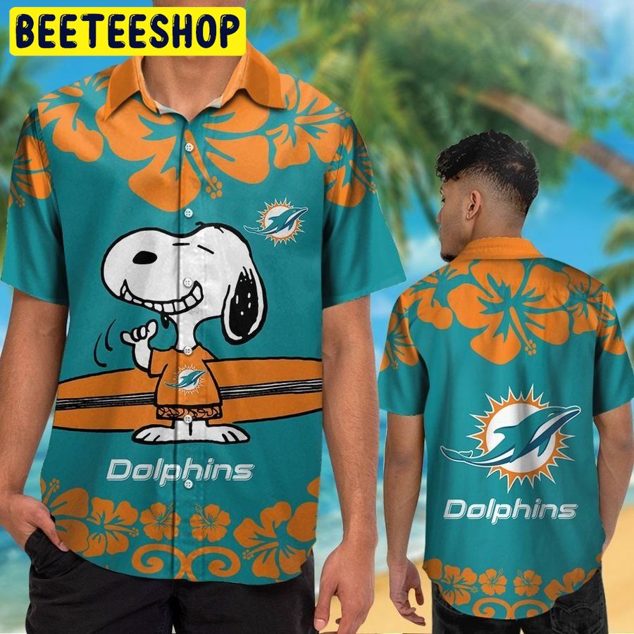 Miami Dolphins Snoopy Short Sleeve Button Up Tropical Aloha Hawaiian Shirt Miami Dolphins Snoopy Short Sleeve Button Up Tropical Aloha Hawaiian Shirt