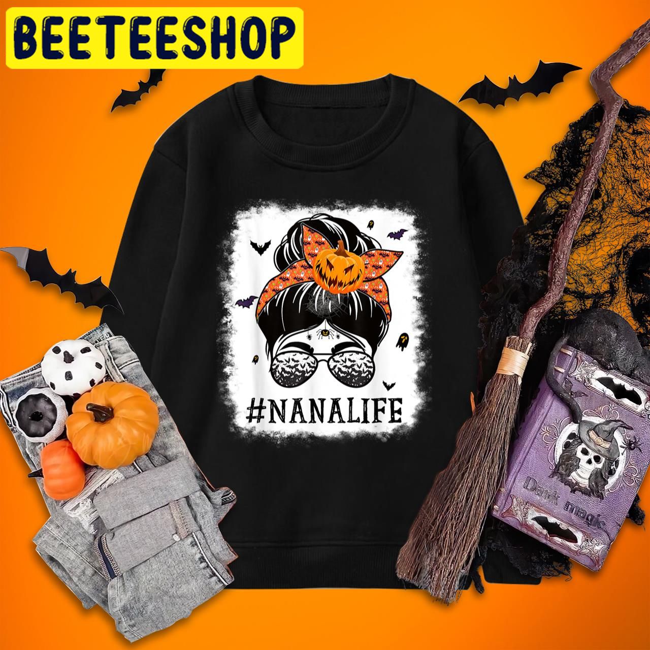 Nana Messy Bun Spooky Pumpkin Grandma Halloween Trending Unisex T-Shirt Nana Messy Bun Spooky Pumpkin Grandma Halloween Trending Unisex T-Shirt