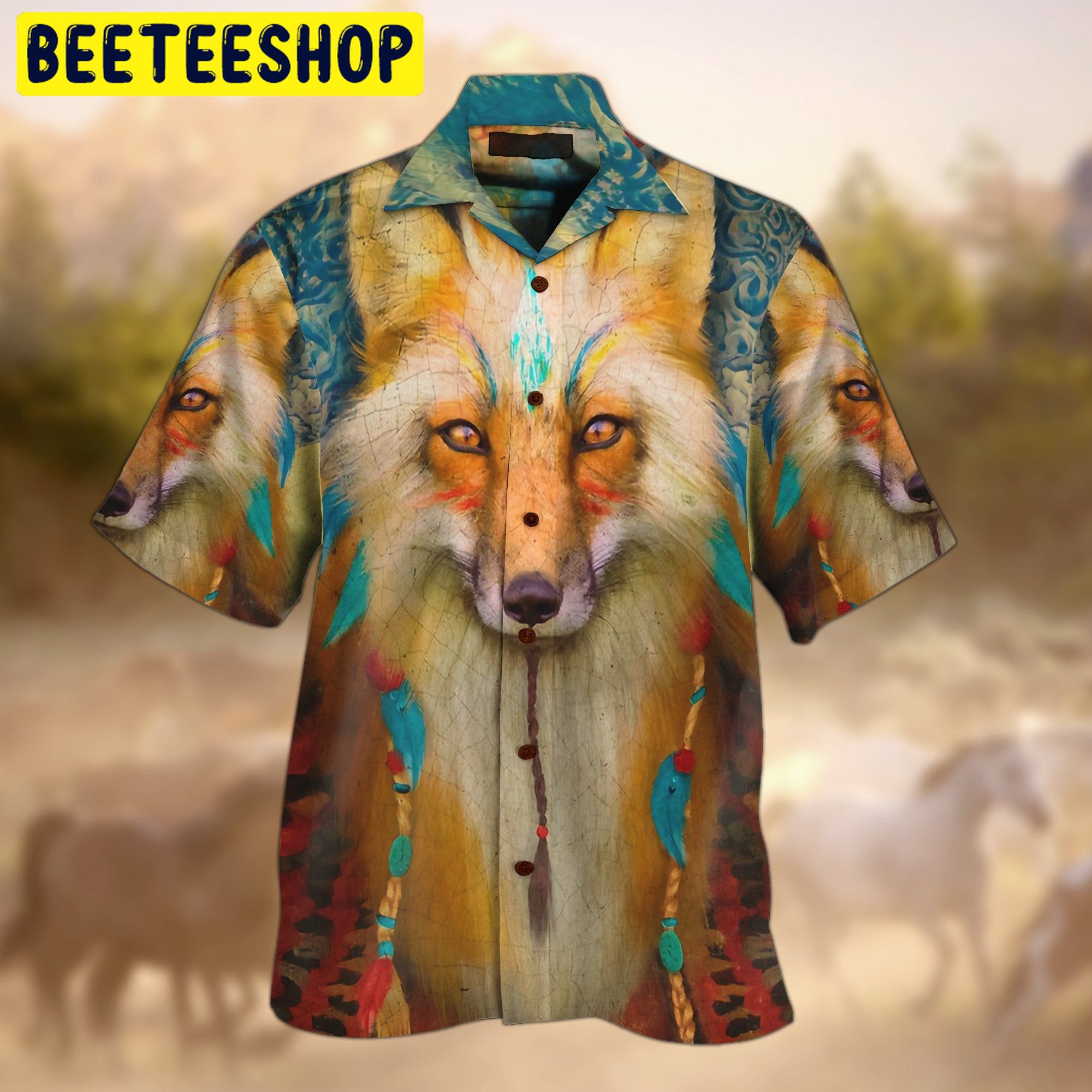 Native Fox 3D All Over Printed Trending Hawaiian Shirt Native Fox 3D All Over Printed Trending Hawaiian Shirt