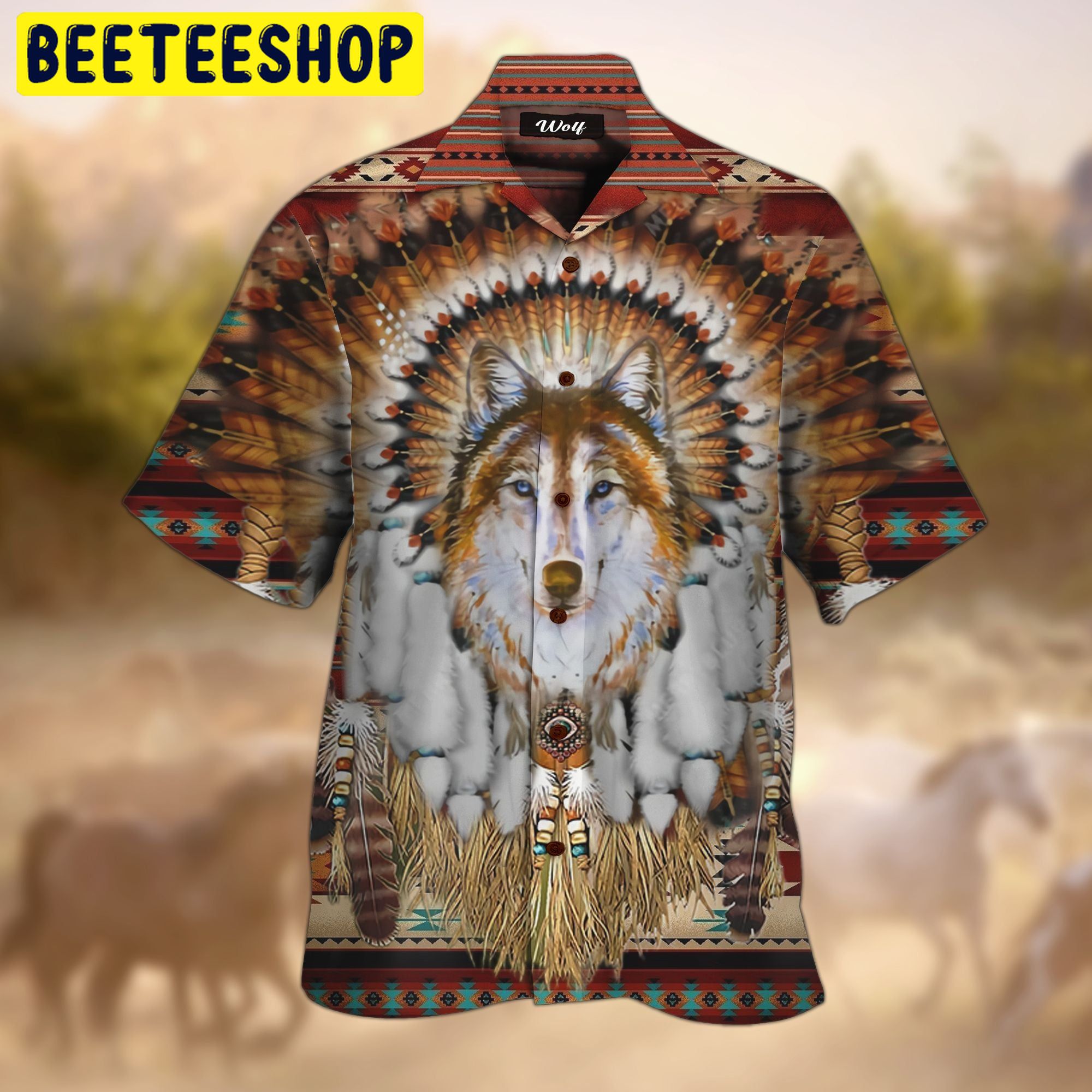 Native Wolf Trending Hawaiian Shirt Native Wolf Trending Hawaiian Shirt