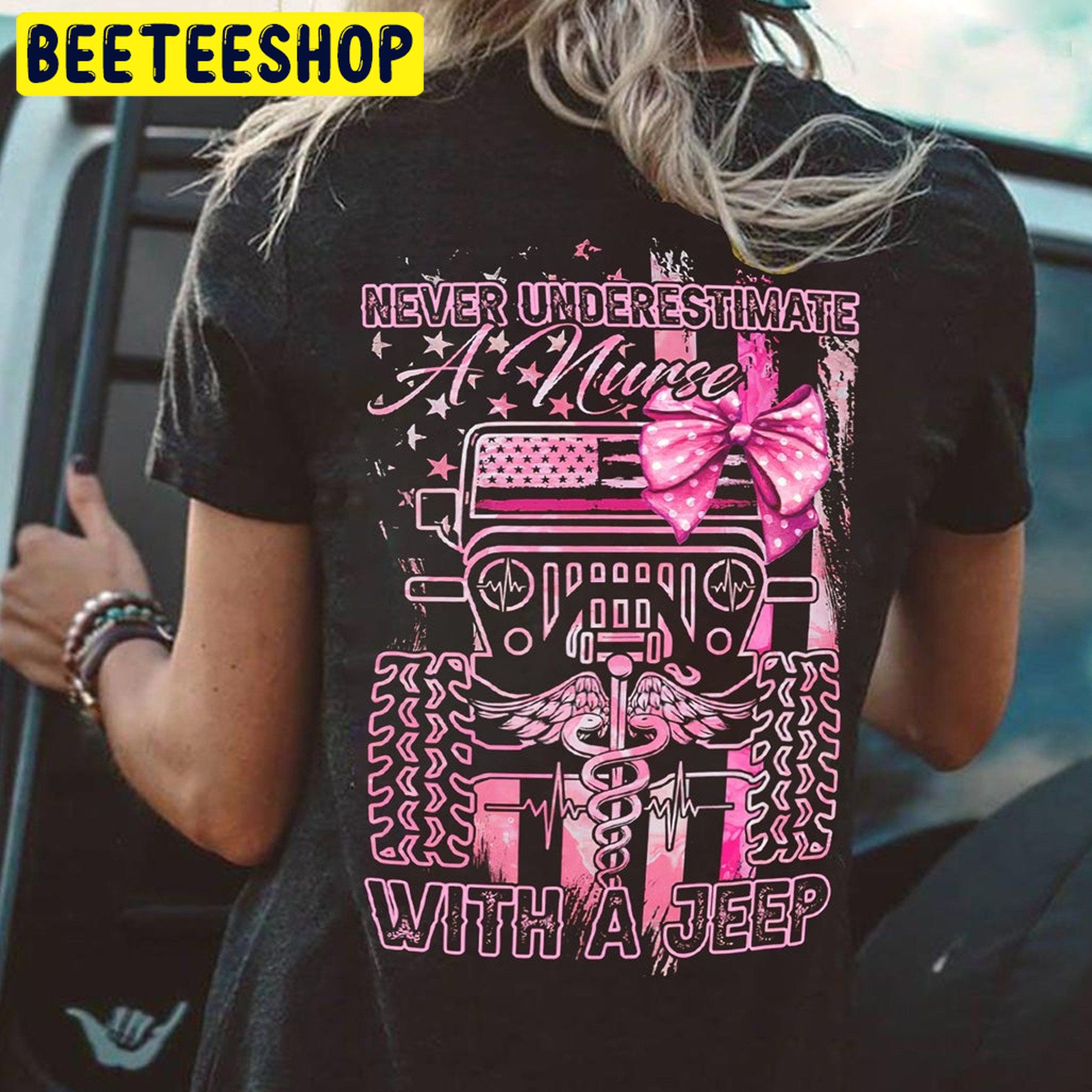Never Underestimate A Nurse With A Jeep Pink Trending Unisex Shirt Never Underestimate A Nurse With A Jeep Pink Trending Unisex Shirt