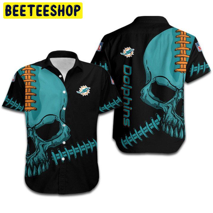 NFL Miami Dolphins Shirt Skull All Over Print 3D Hawaiian Shirt NFL Miami Dolphins Shirt Skull All Over Print 3D Hawaiian Shirt