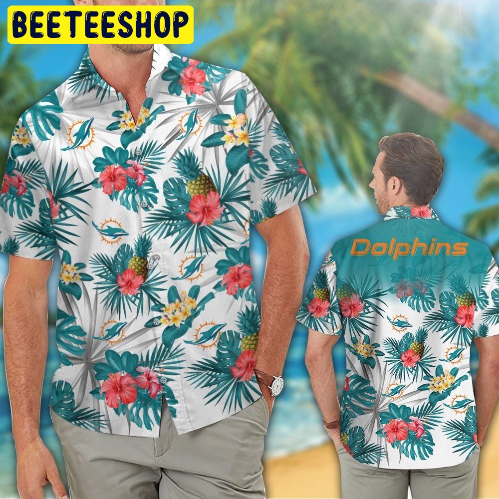 NFL Miami Dolphins Short Sleeve Button Up Tropical Aloha Hawaiian Shirt NFL Miami Dolphins Short Sleeve Button Up Tropical Aloha Hawaiian Shirt