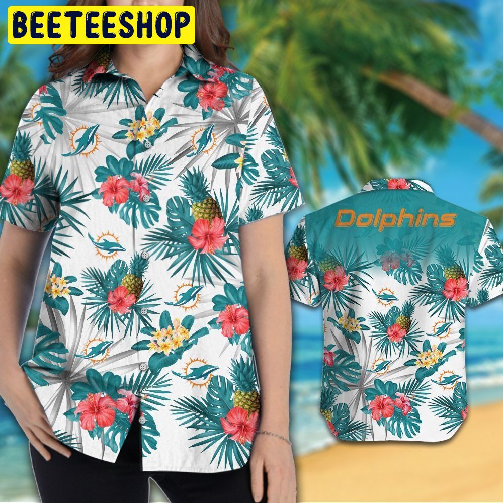 NFL Miami Dolphins Short Sleeve Button Up Tropical Aloha Hawaiian Shirt NFL Miami Dolphins Short Sleeve Button Up Tropical Aloha Hawaiian Shirt