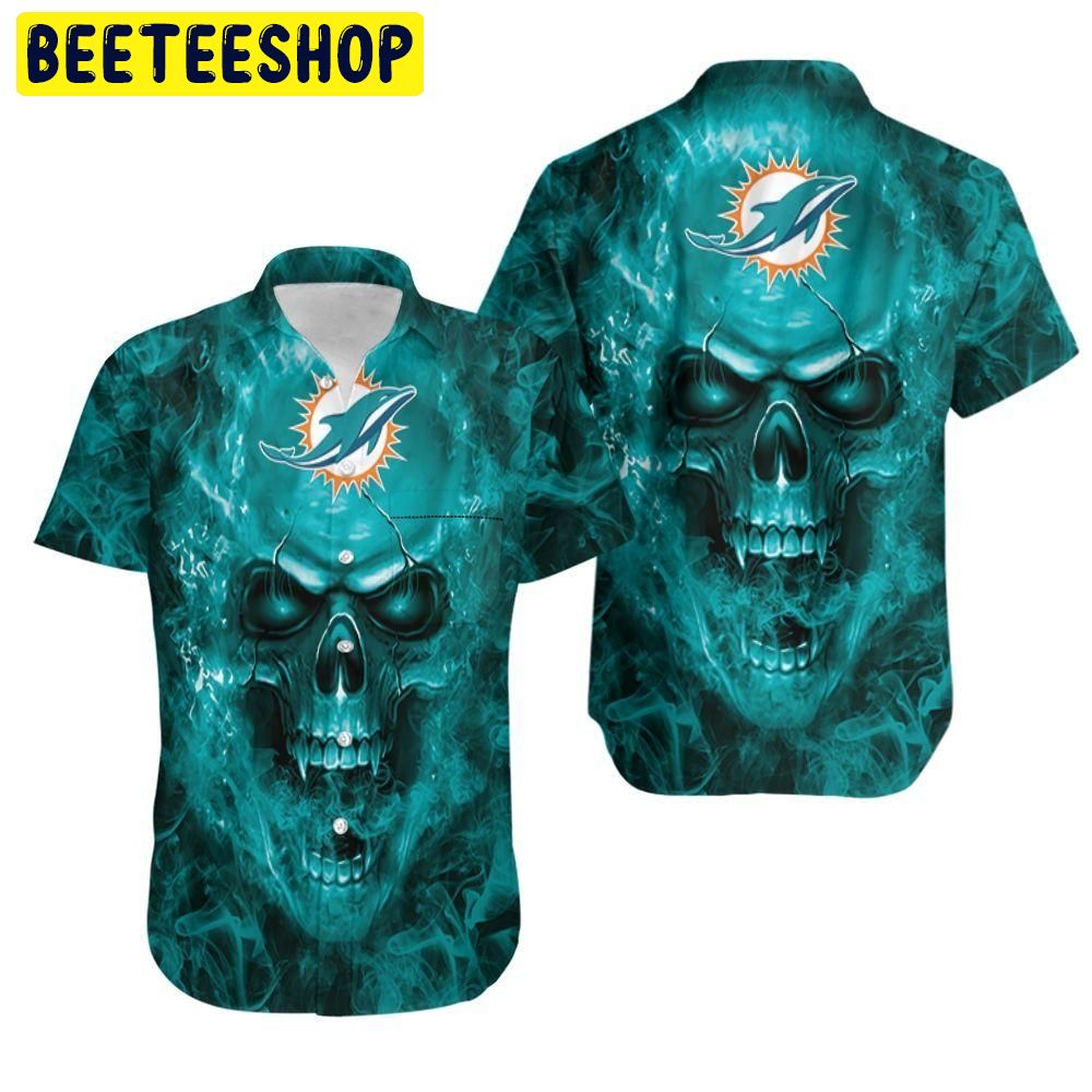 NFL Miami Dolphins Skull Beach Hawaiian Shirt NFL Miami Dolphins Skull Beach Hawaiian Shirt