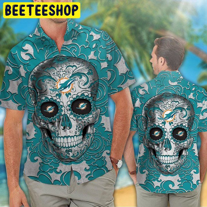 NFL Miami Dolphins Sugar Skull Hawaiian Shirt NFL Miami Dolphins Sugar Skull Hawaiian Shirt