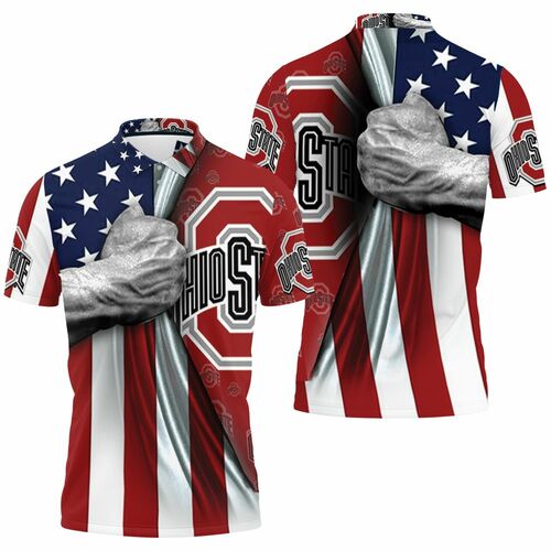 Ohio State Buckeyes Under American Flag Jersey 3D All Over Print Polo Shirt Ohio State Buckeyes Under American Flag Jersey 3D All Over Print Polo Shirt