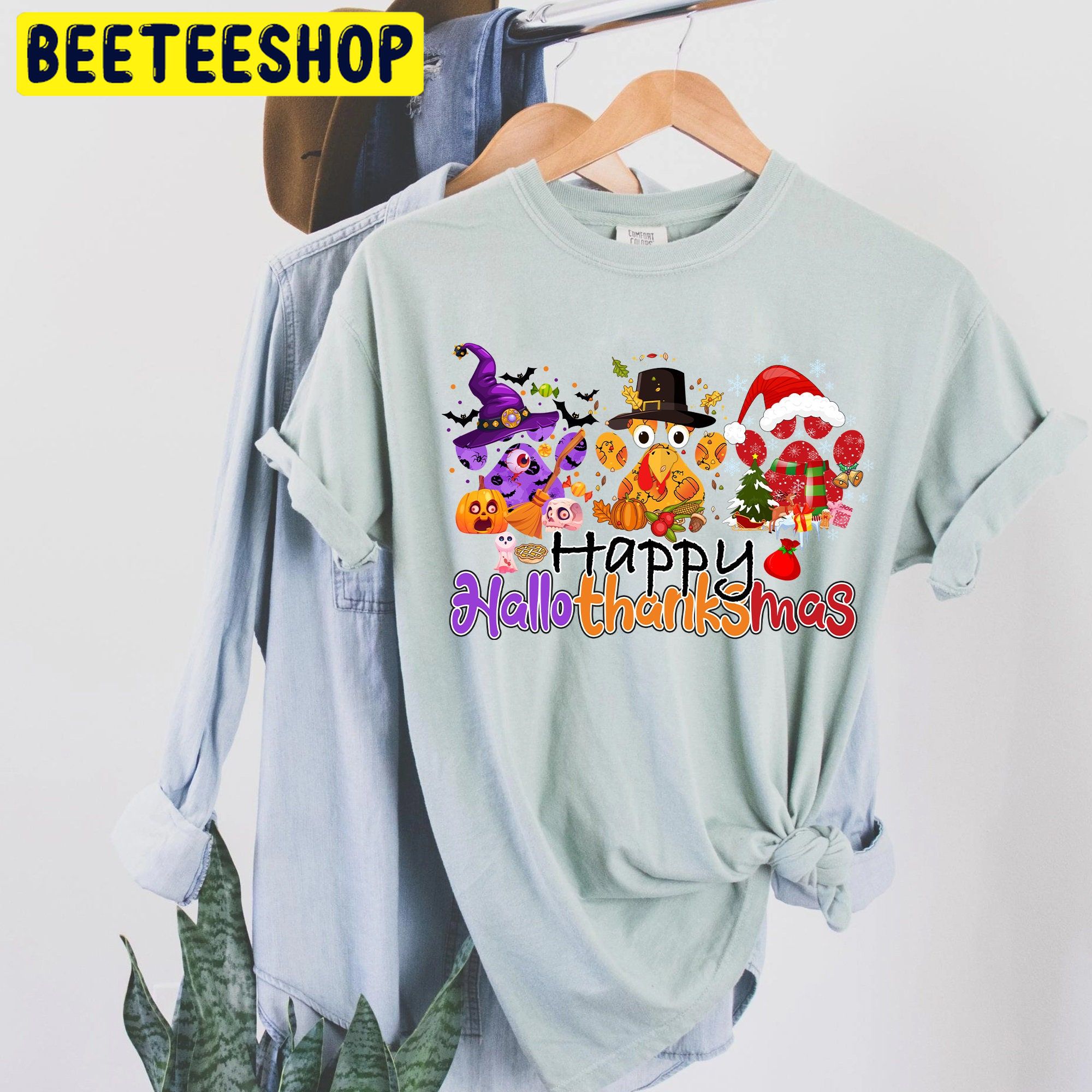 Paw Happy Hallothanksmas Trending Unisex Shirt Paw Happy Hallothanksmas Trending Unisex Shirt