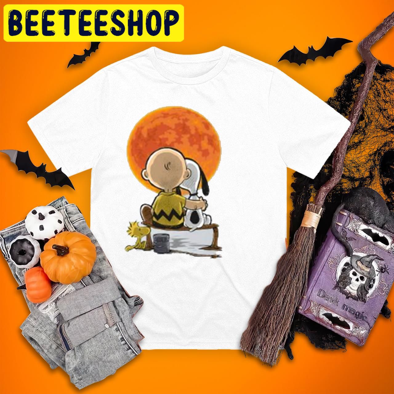 Peanuts Snoopy Charlie Brown Woodstock Under Full Moon Charlie Brown Halloween Trending Unisex T-Shirt Peanuts Snoopy Charlie Brown Woodstock Under Full Moon Charlie Brown Halloween Trending Unisex T-Shirt
