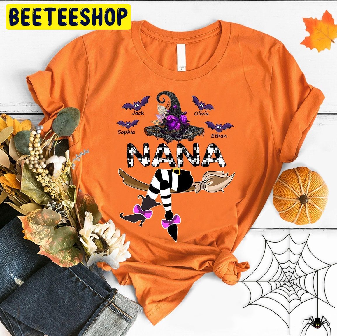 Personalized Nana With Grandkids Witch Halloween Trending Unisex Shirt Personalized Nana With Grandkids Witch Halloween Trending Unisex Shirt