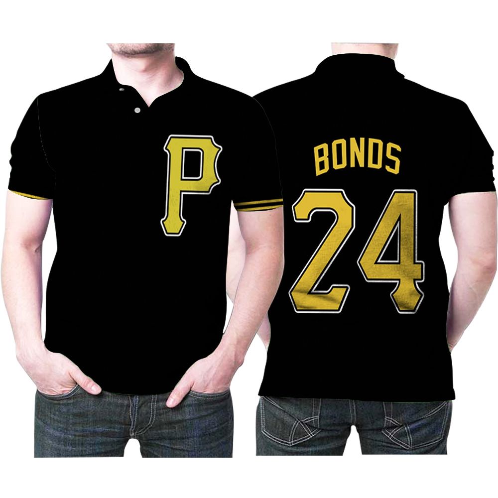 Pittsburgh Pirates Barry Bonds #24 Mlb Great Player Baseball Team Logo Majestic Custom Black 2019 Polo Shirt Pittsburgh Pirates Barry Bonds #24 Mlb Great Player Baseball Team Logo Majestic Custom Black 2019 Polo Shirt