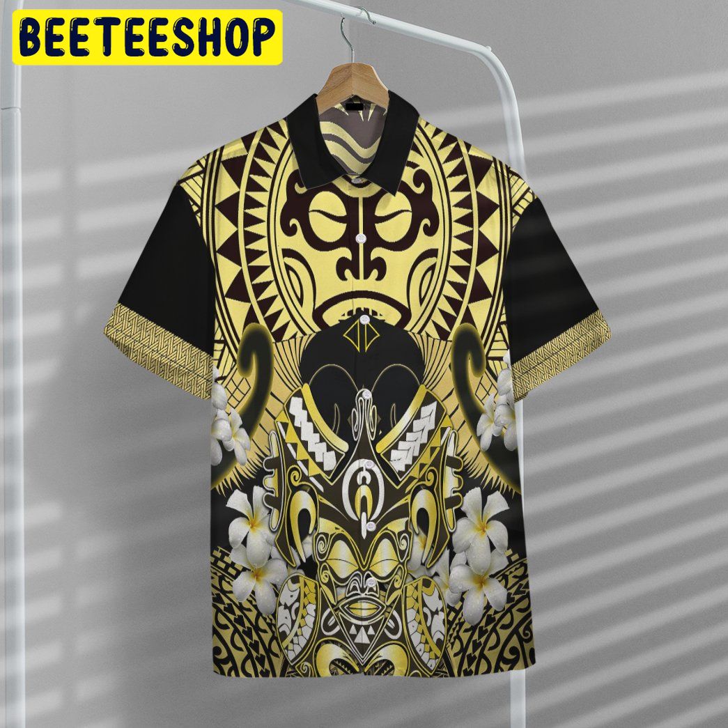 Polynesian Face With Plumeria Trending Hawaiian Shirt Polynesian Face With Plumeria Trending Hawaiian Shirt