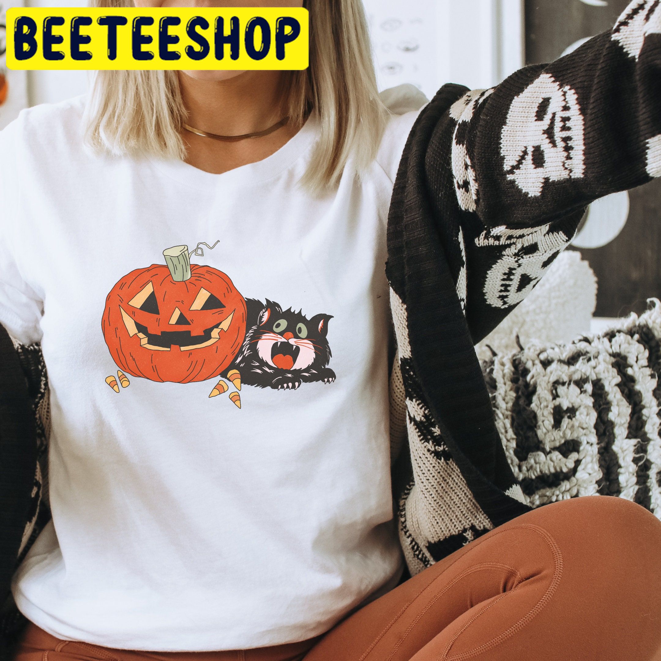 Pumpkin And Black Cat Halloween Trending Unisex Shirt Pumpkin And Black Cat Halloween Trending Unisex Shirt