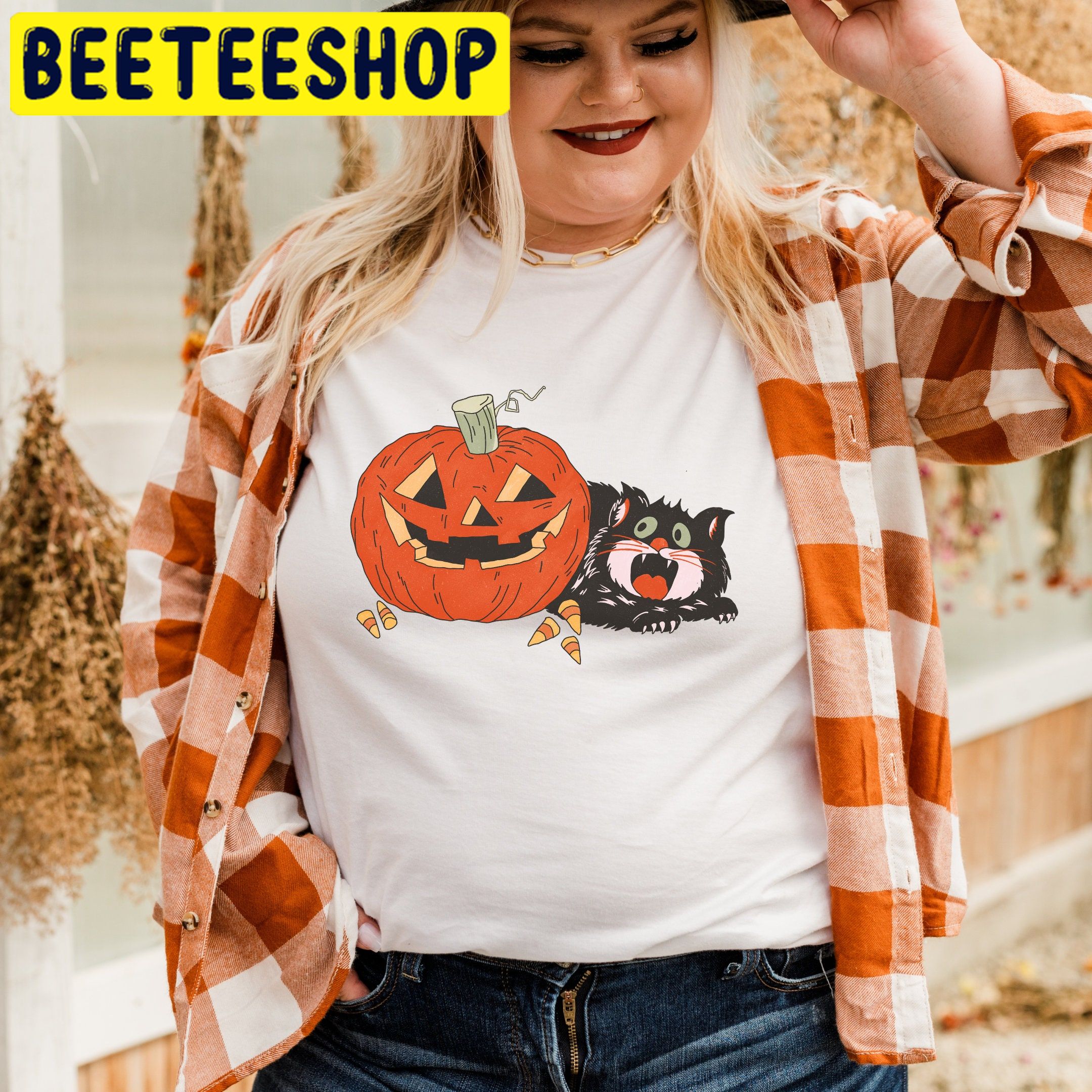 Pumpkin And Black Cat Halloween Trending Unisex Shirt Pumpkin And Black Cat Halloween Trending Unisex Shirt