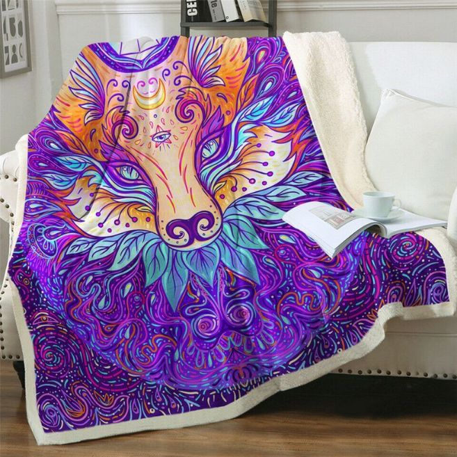 Purple Mandala Fox Animal Wild Comfy Sofa Throw Blanket Purple Mandala Fox Animal Wild Comfy Sofa Throw Blanket