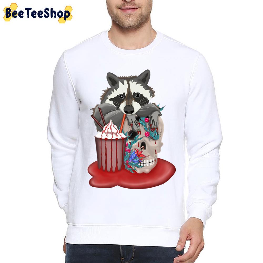 Raccoon Drinks Cocktail With Skull Halloween Trending Unisex T-Shirt Raccoon Drinks Cocktail With Skull Halloween Trending Unisex T-Shirt