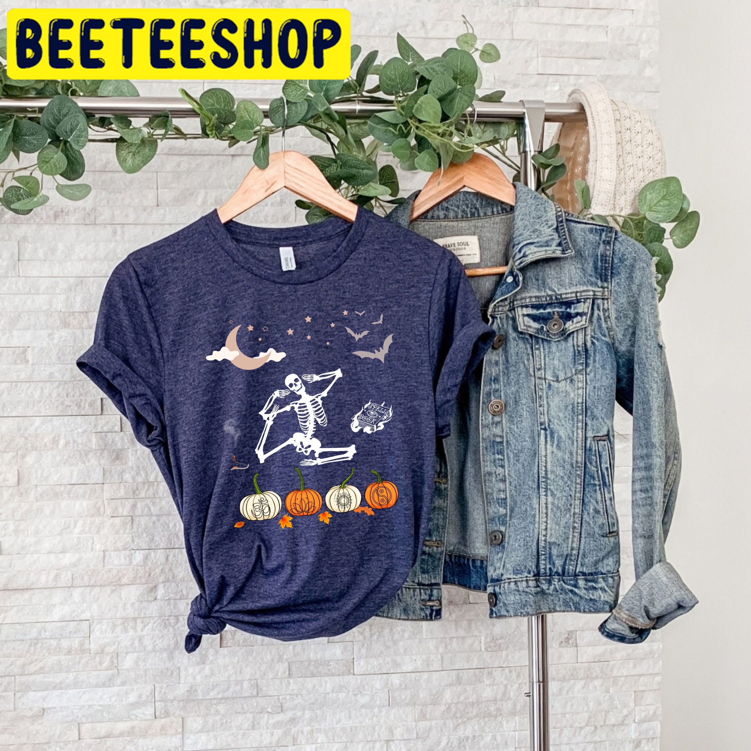 Retro Yoga Dancing Skeleton And Pumpkin Halloween Trending Unisex Shirt Retro Yoga Dancing Skeleton And Pumpkin Halloween Trending Unisex Shirt