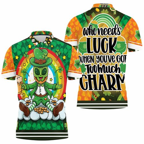 Saint Patricks Day Alien Who Need Luck When You Got Too Much Charm 3D All Over Print Polo Shirt Saint Patricks Day Alien Who Need Luck When You Got Too Much Charm 3D All Over Print Polo Shirt