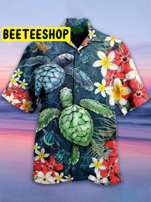 Sea Turtle Flowers Hawaiian Shirt Sea Turtle Flowers Hawaiian Shirt