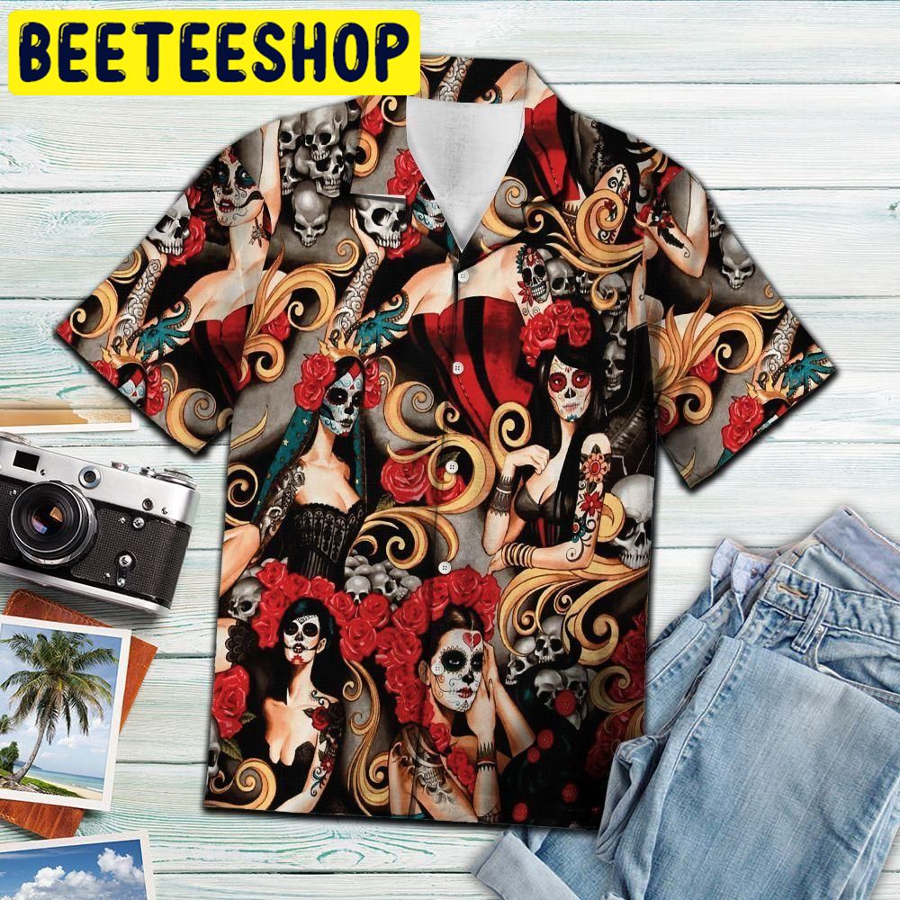 Sexy Girls Day Of The Dead Colorful Nice Hawaiian Shirt Sexy Girls Day Of The Dead Colorful Nice Hawaiian Shirt