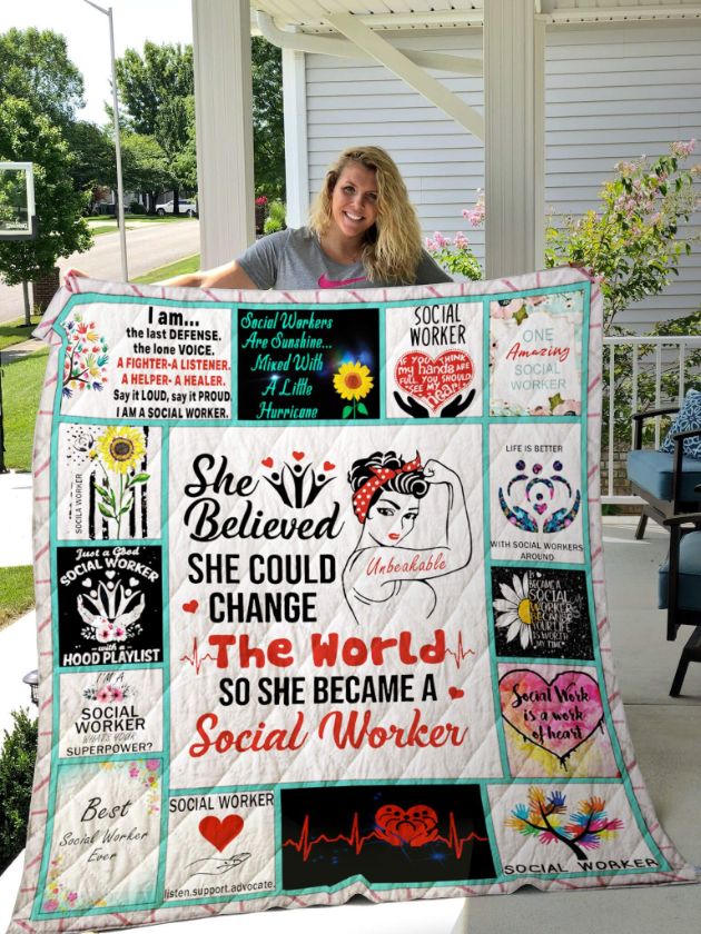 She Believed She Could Change The World So She Became A Social Worker Quilt Blanket Great Customized Blanket Gifts For Birthday Christmas Thanksgiving She Believed She Could Change The World So She Became A Social Worker Quilt Blanket Great Customized Blanket Gifts For Birthday Christmas Thanksgiving
