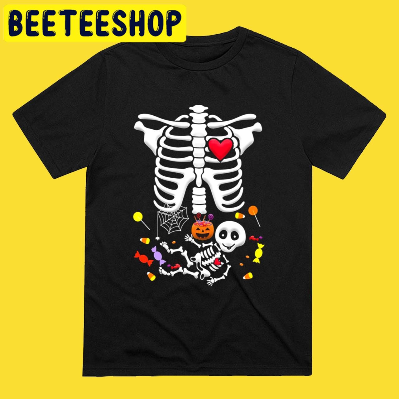 Skeleton PregnantMaternity Baby Skeleton With Candy Halloween Trending Unisex T-Shirt Skeleton PregnantMaternity Baby Skeleton With Candy Halloween Trending Unisex T-Shirt