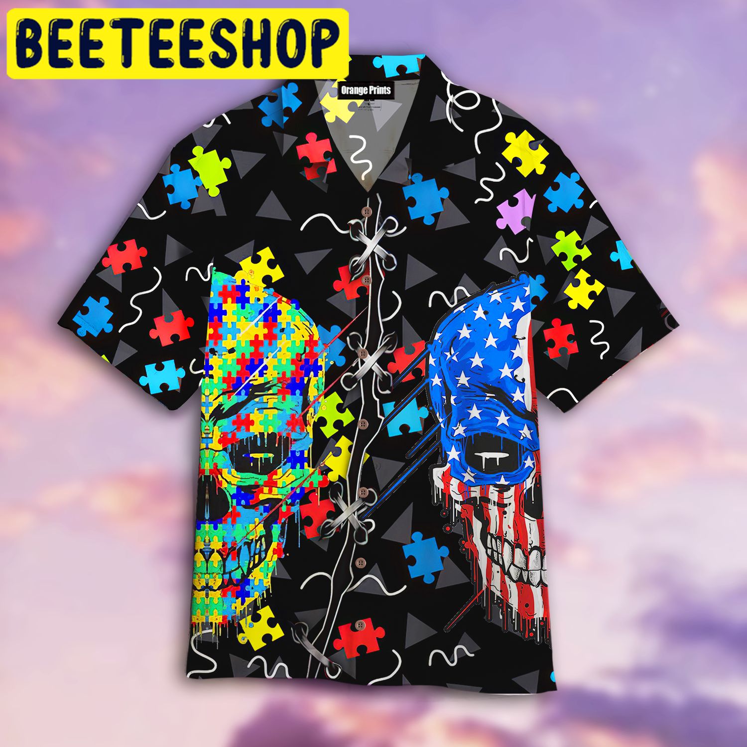 Skull American Autism Awareness Hawaiian Shirt Skull American Autism Awareness Hawaiian Shirt
