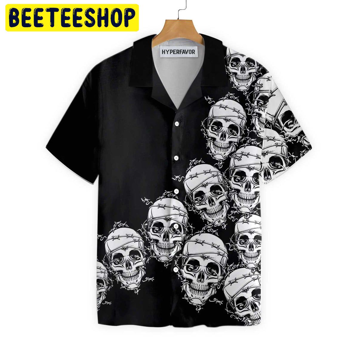 Skull In Barbed Wire Gothic Trending Hawaiian Shirt Skull In Barbed Wire Gothic Trending Hawaiian Shirt