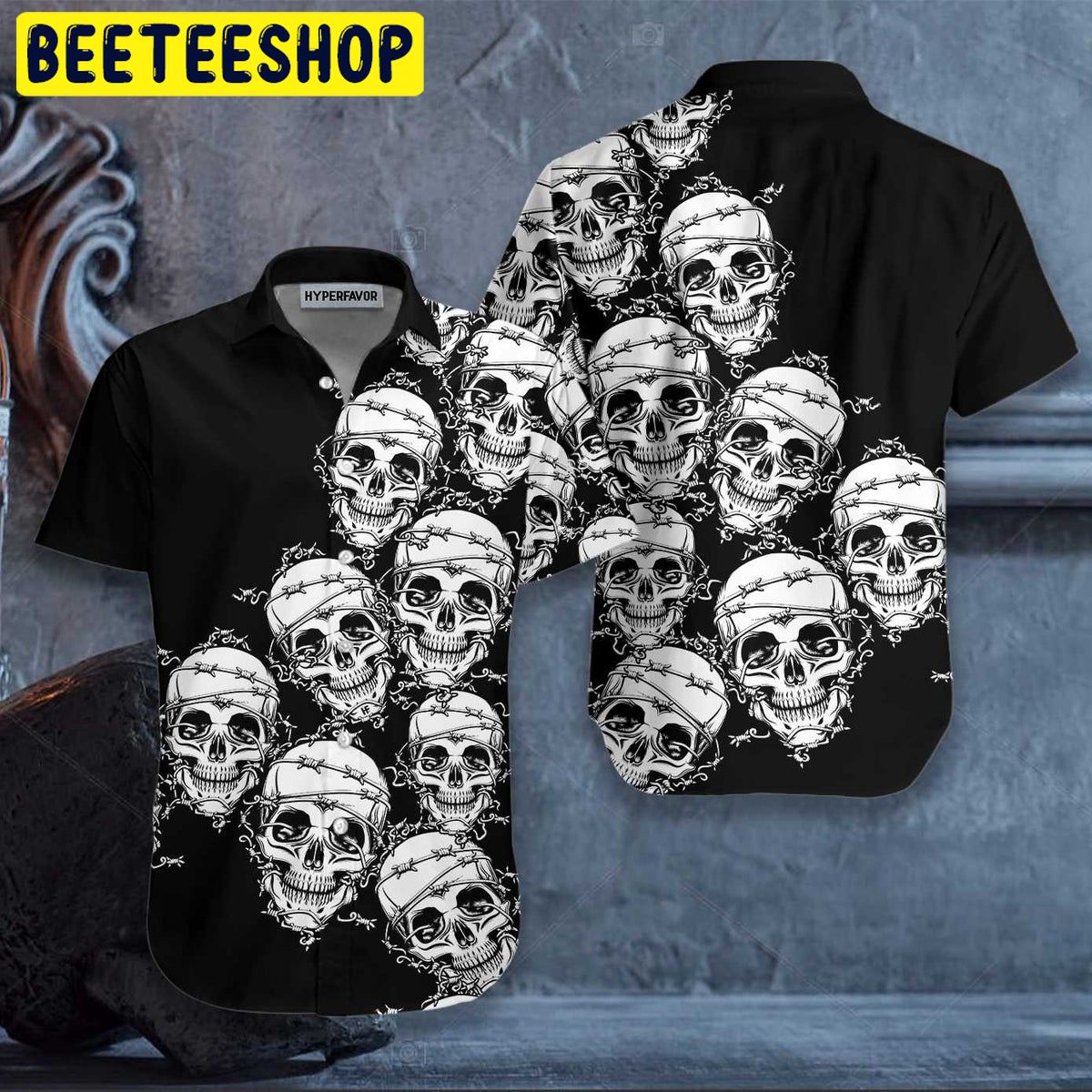 Skull In Barbed Wire Gothic Trending Hawaiian Shirt Skull In Barbed Wire Gothic Trending Hawaiian Shirt