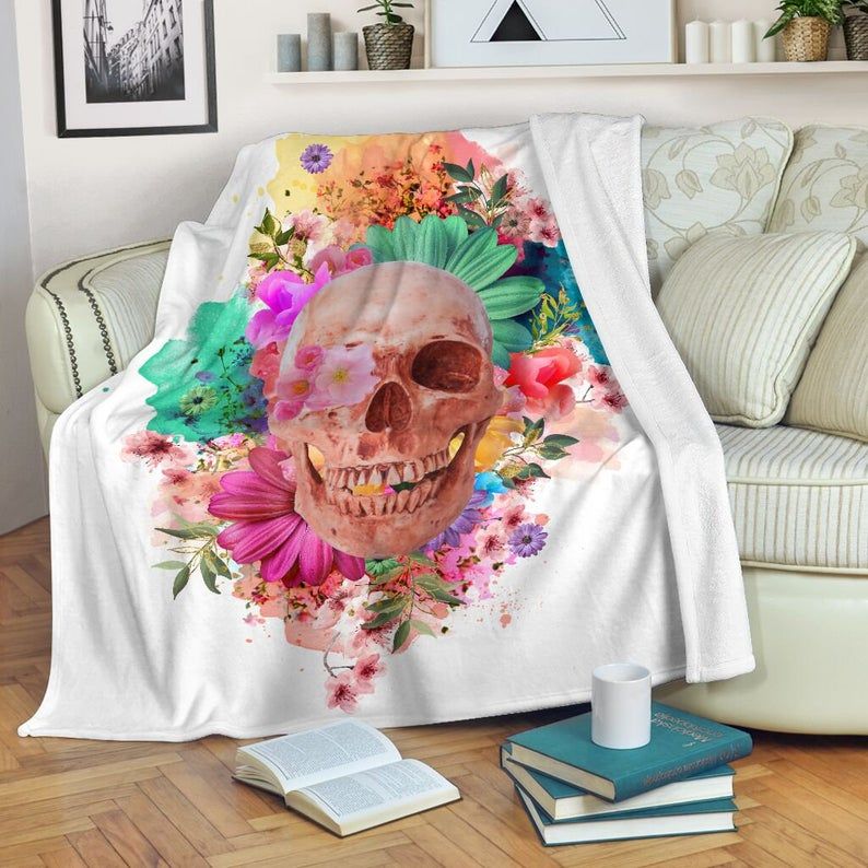 Skull In Flower Festival Fleece Blanket Throw Blanket Skull In Flower Festival Fleece Blanket Throw Blanket