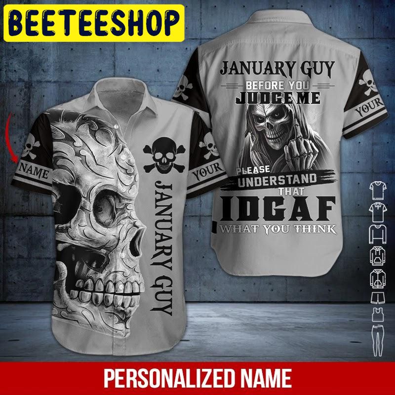 Skull January Guy Custom Name Hawaiian Shirt Skull January Guy Custom Name Hawaiian Shirt