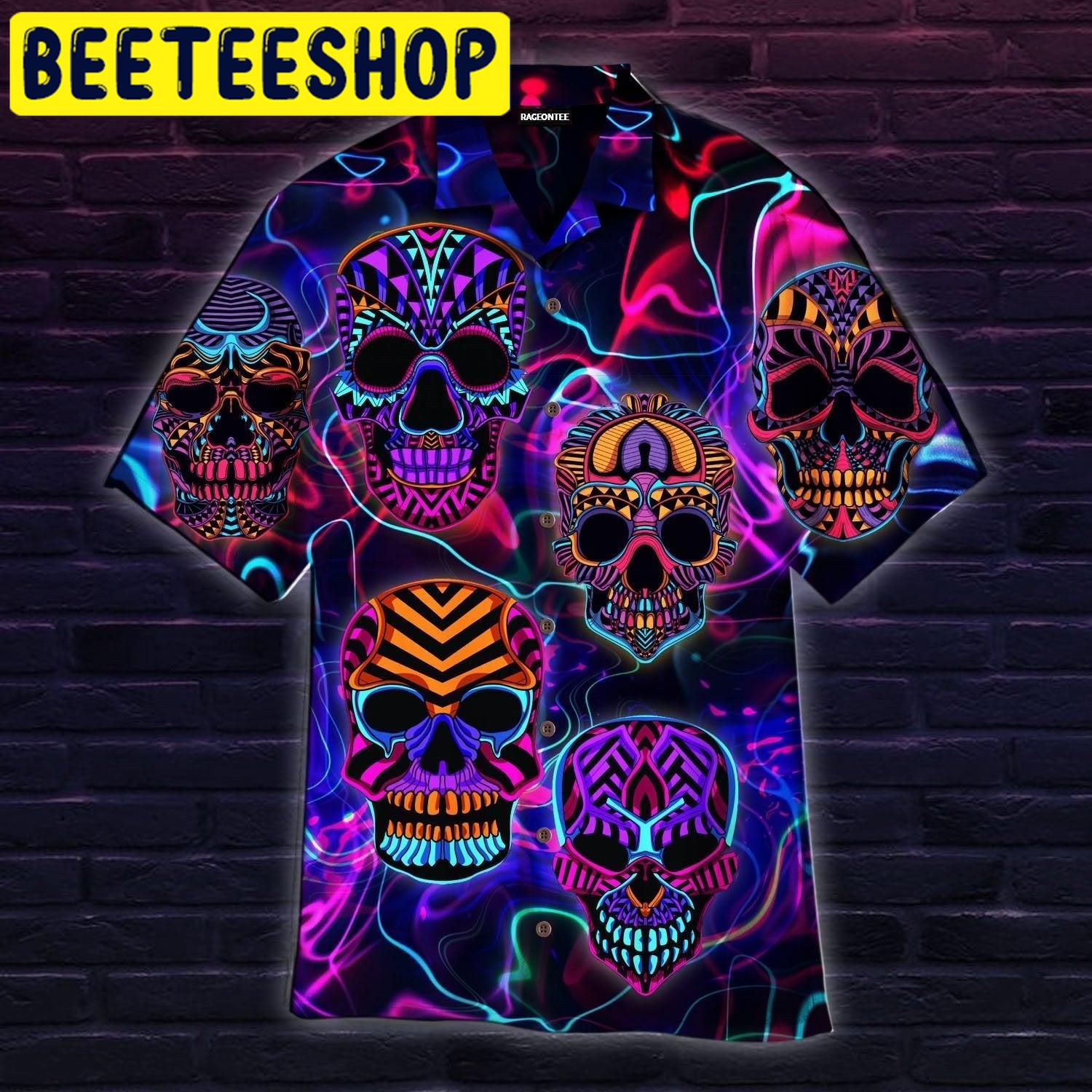 Skull Neon Glow Hawaiian Shirt Skull Neon Glow Hawaiian Shirt