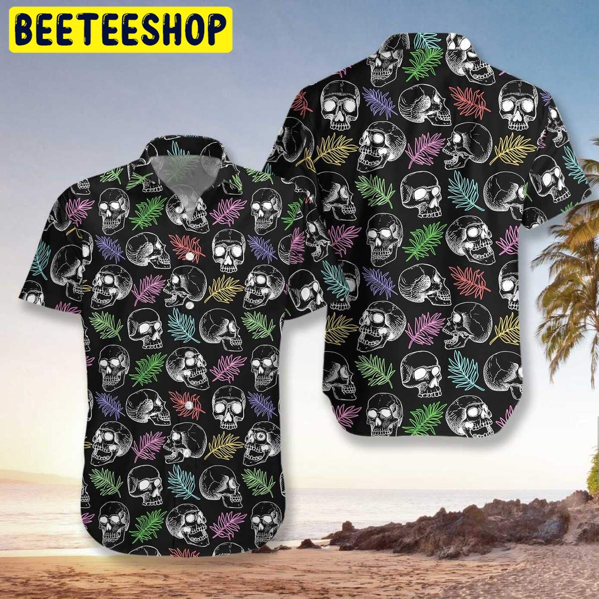 Skulls And Colorful Palm Leaves Trending Hawaiian Shirt Skulls And Colorful Palm Leaves Trending Hawaiian Shirt