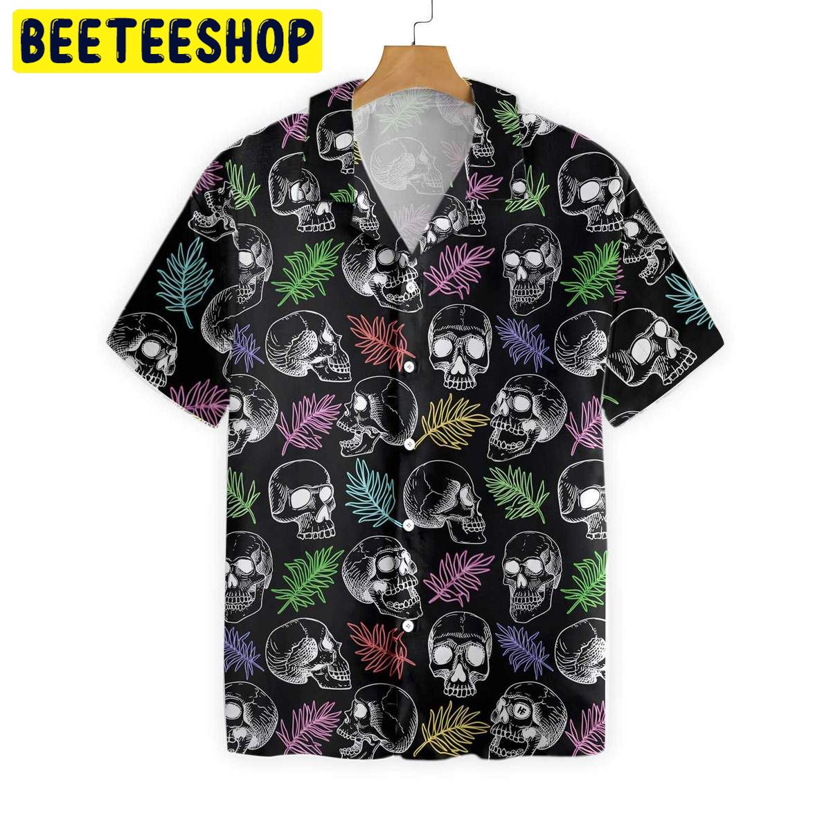 Skulls And Colorful Palm Leaves Trending Hawaiian Shirt Skulls And Colorful Palm Leaves Trending Hawaiian Shirt
