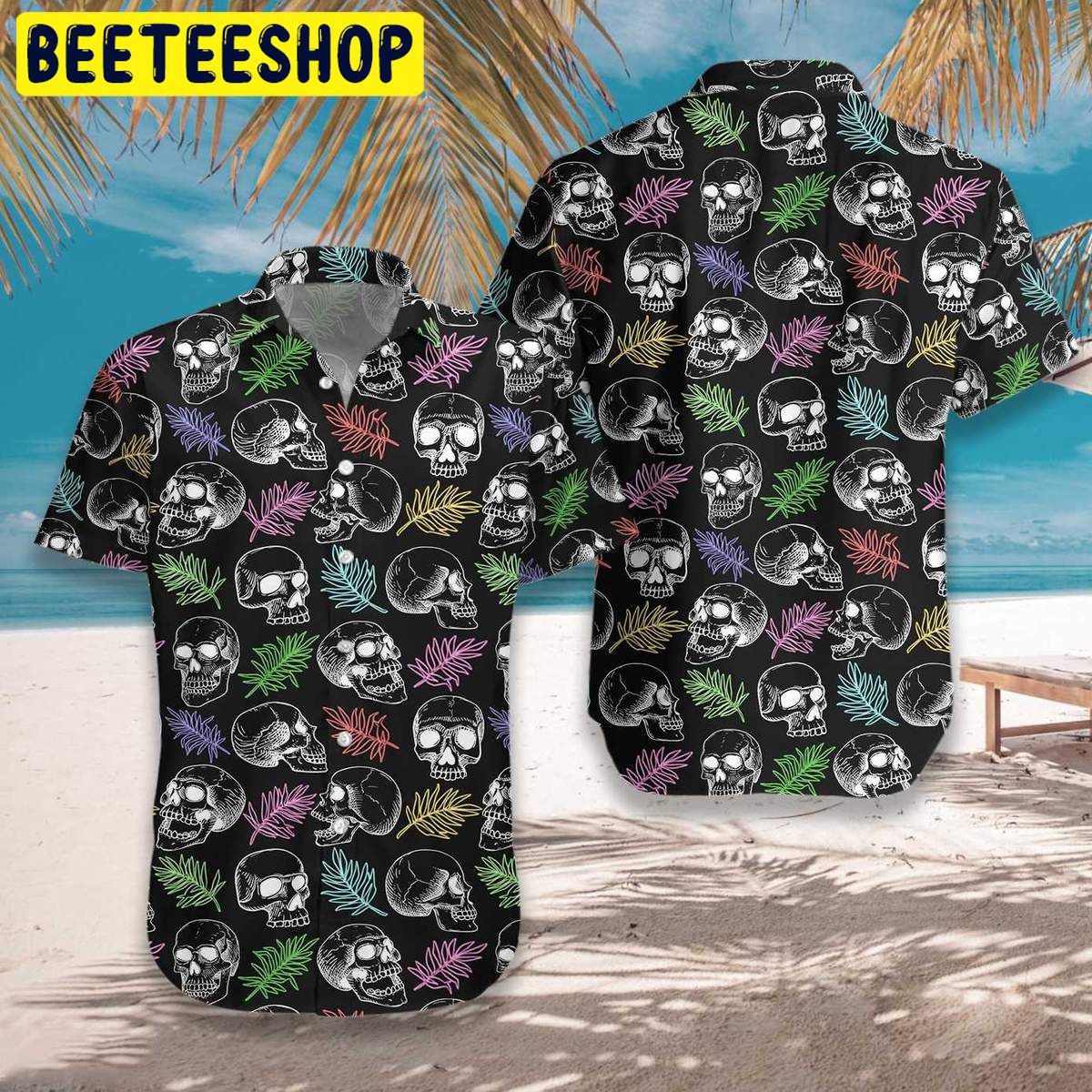 Skulls And Colorful Palm Leaves Trending Hawaiian Shirt Skulls And Colorful Palm Leaves Trending Hawaiian Shirt