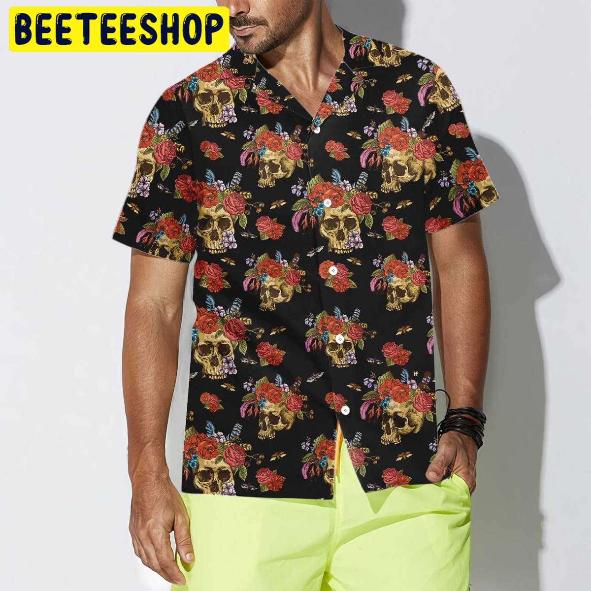 Skulls & Flowers Day Of The Dead Trending Hawaiian Shirt Skulls & Flowers Day Of The Dead Trending Hawaiian Shirt