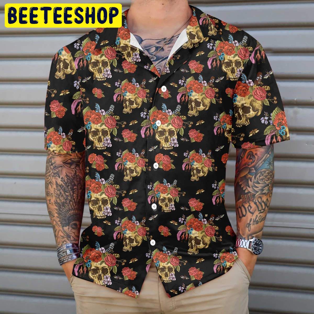 Skulls & Flowers Day Of The Dead Trending Hawaiian Shirt Skulls & Flowers Day Of The Dead Trending Hawaiian Shirt