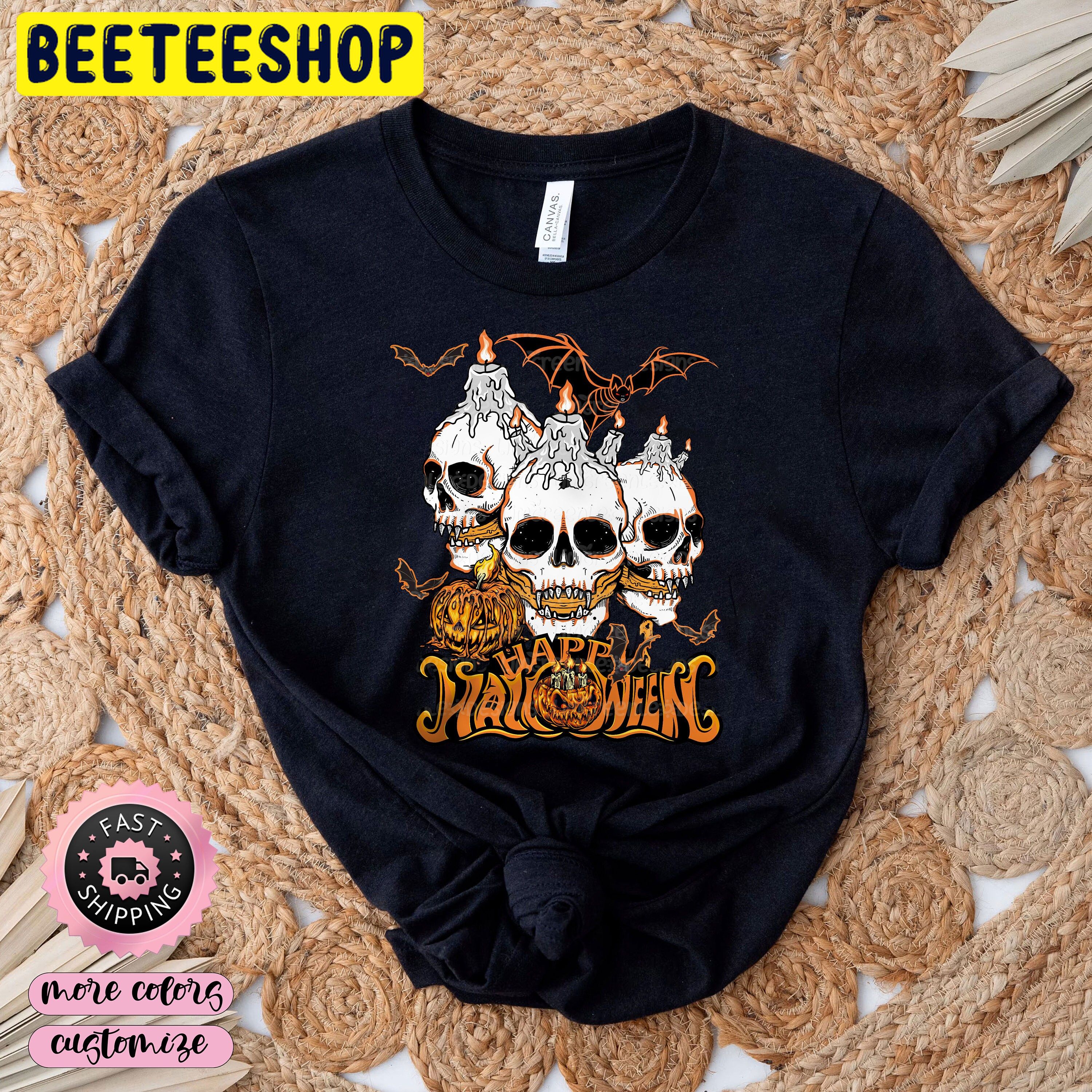 Skulls Pumpkins And Bats Happy Halloween Trending Unisex Hoodie Skulls Pumpkins And Bats Happy Halloween Trending Unisex Hoodie