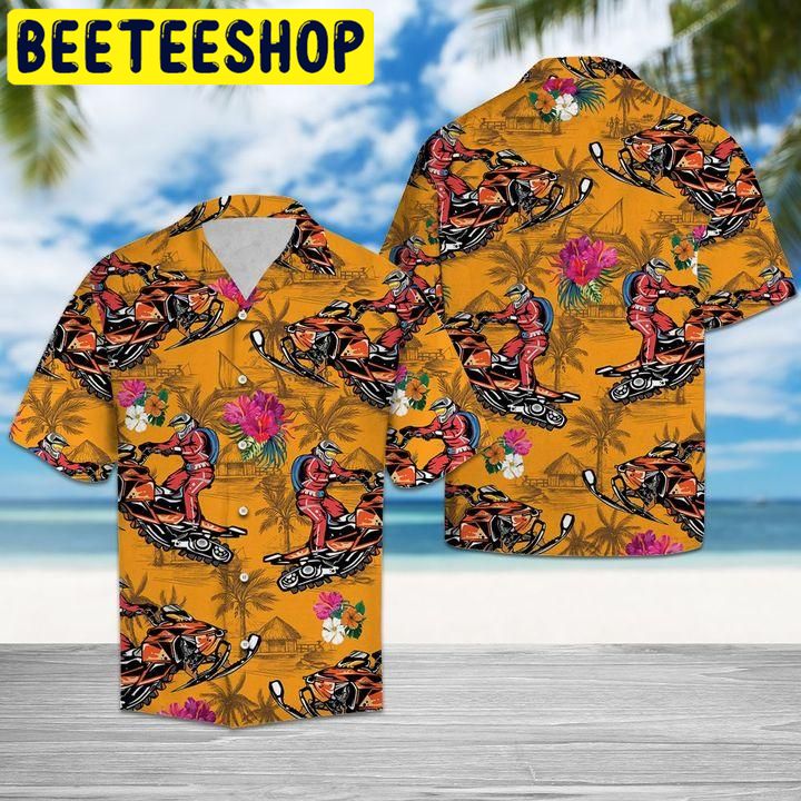 Snowmobiling Tropical Flowers Hawaiian Shirt Snowmobiling Tropical Flowers Hawaiian Shirt