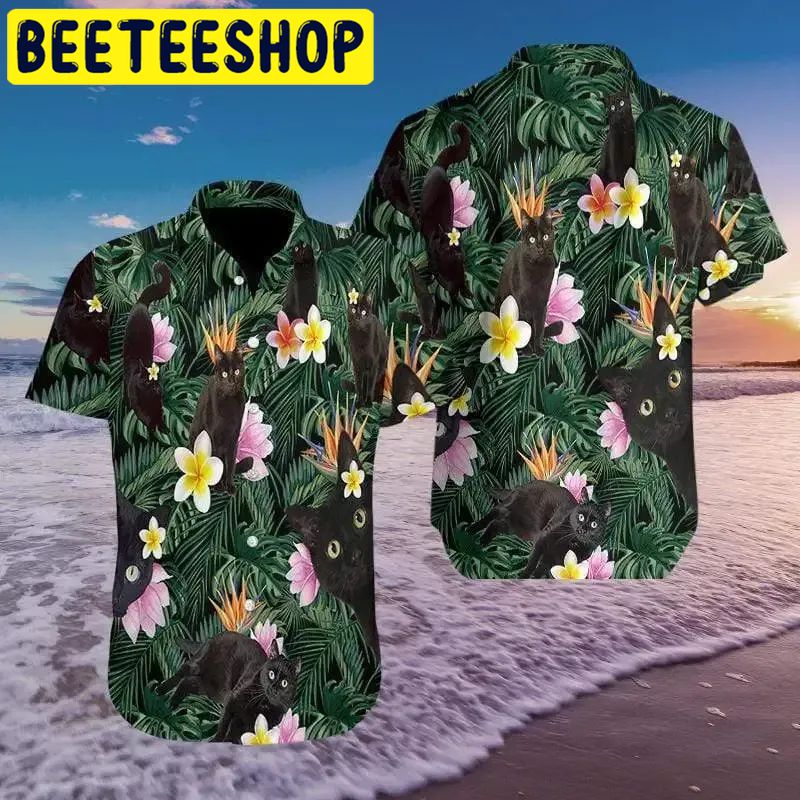 So Cute Black Cat Tropical Colorful Hawaiian Shirt So Cute Black Cat Tropical Colorful Hawaiian Shirt