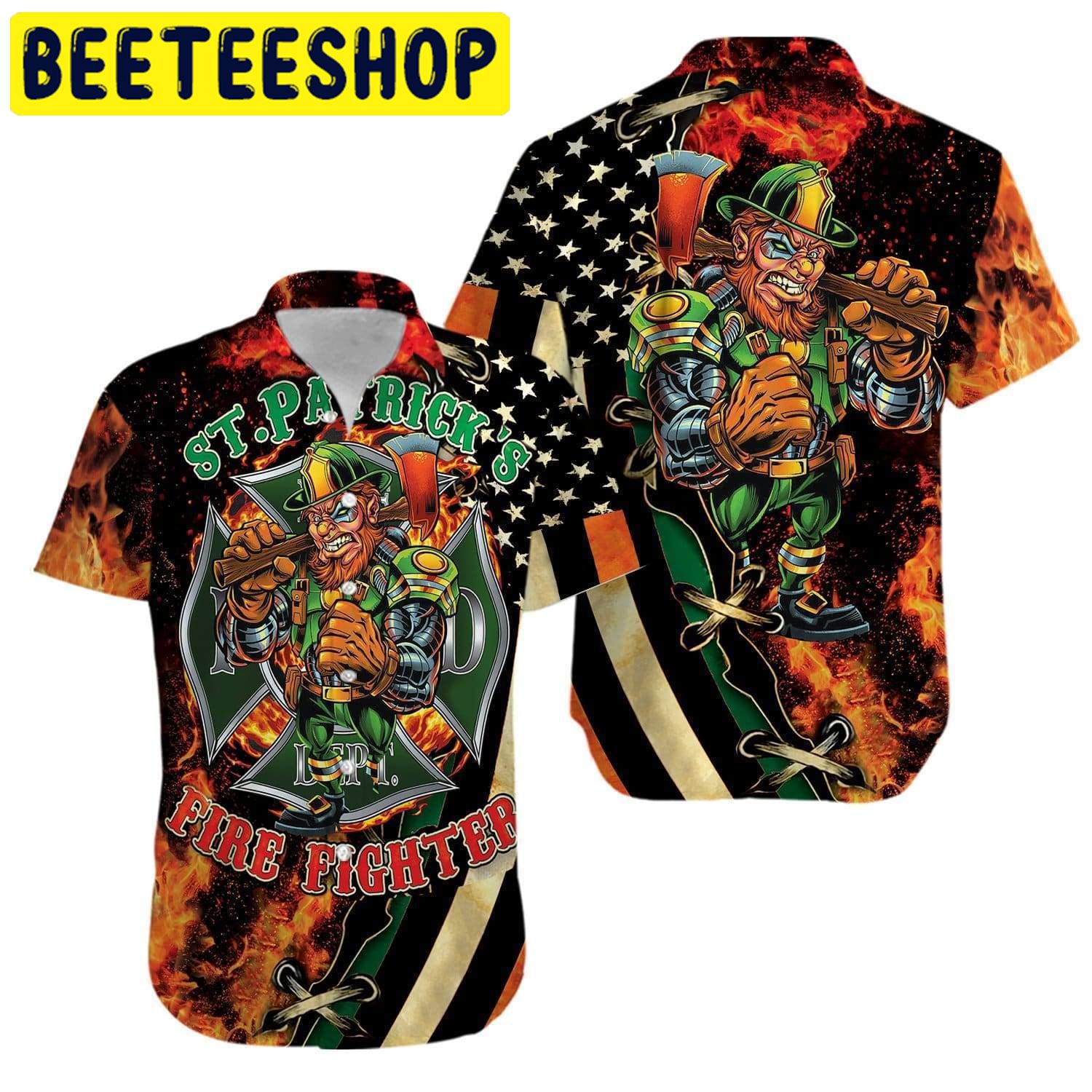St Patrick's Day Firefighter Unisex Hawaiian Shirt St Patrick's Day Firefighter Unisex Hawaiian Shirt