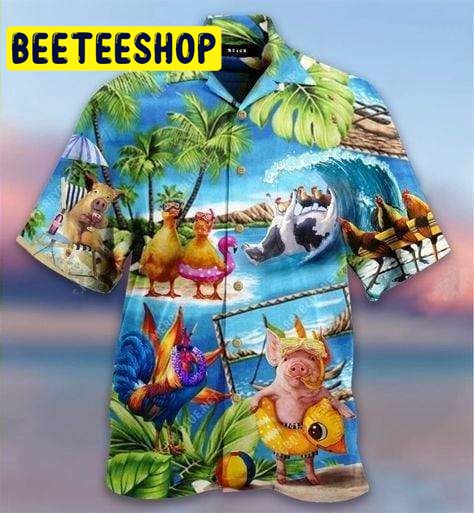 Stay Cool Duck Rooster Pig And Cow Hawaiian Shirt Stay Cool Duck Rooster Pig And Cow Hawaiian Shirt