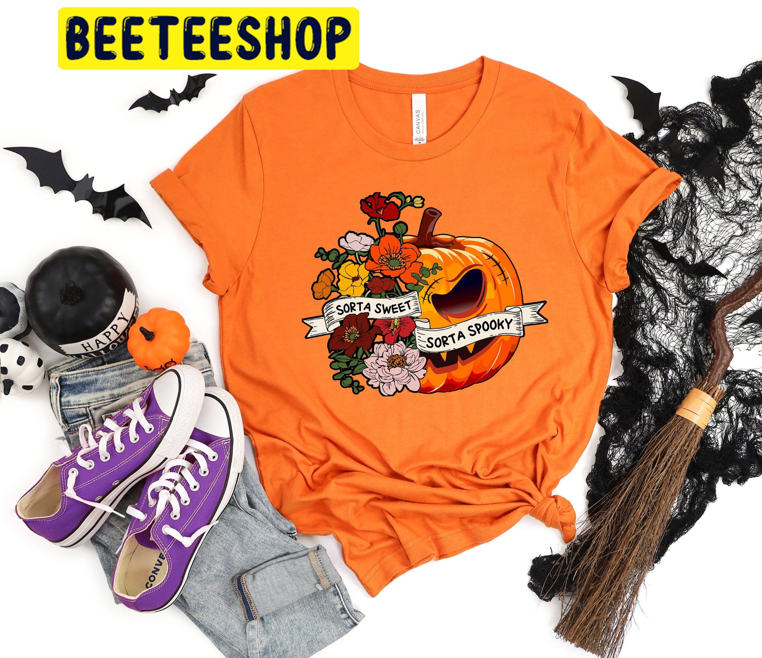 Sweet Sorta Spooky Flower Pumpkin Halloween Trending Unisex Shirt Sweet Sorta Spooky Flower Pumpkin Halloween Trending Unisex Shirt