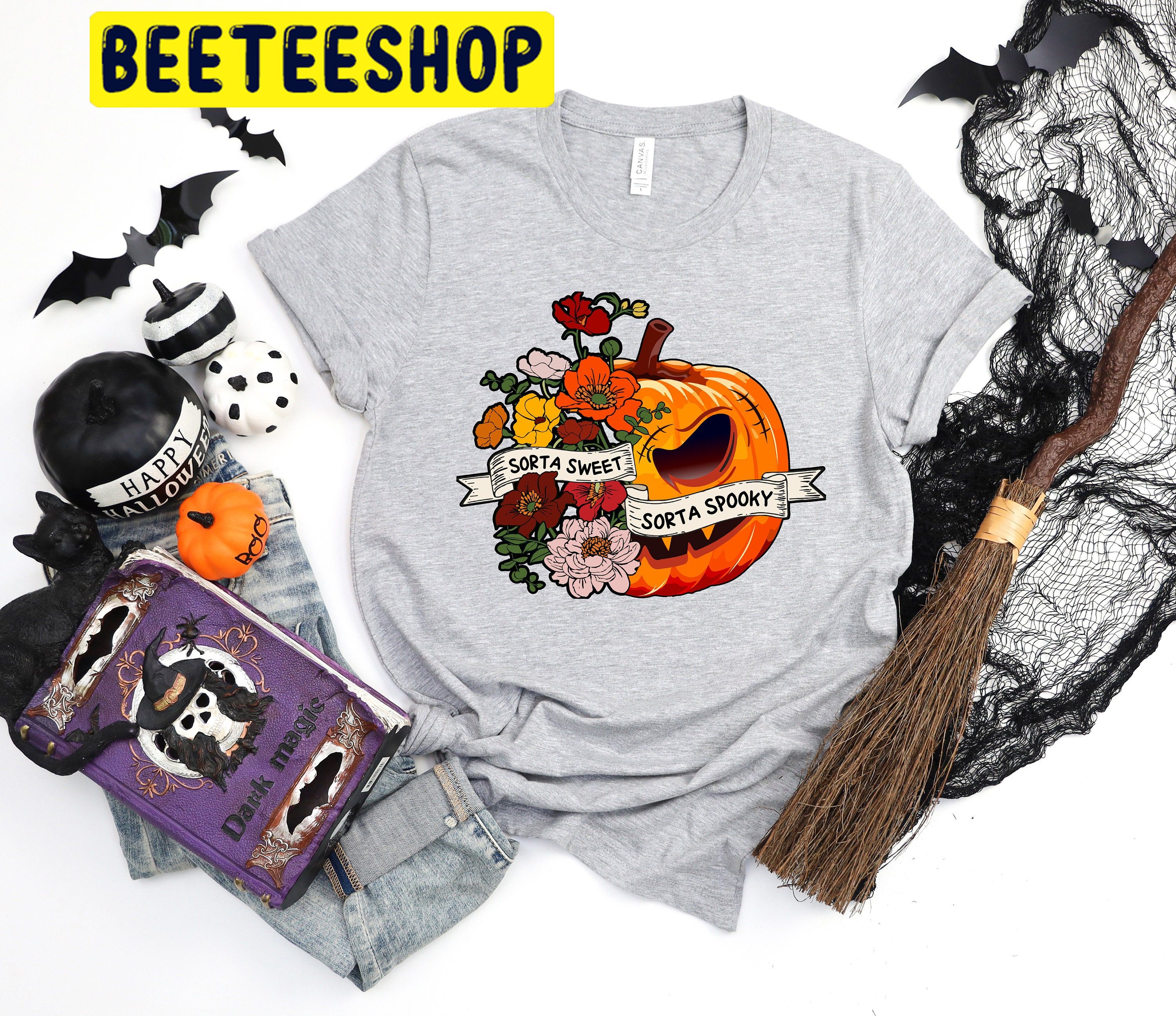 Sweet Sorta Spooky Flower Pumpkin Halloween Trending Unisex Shirt