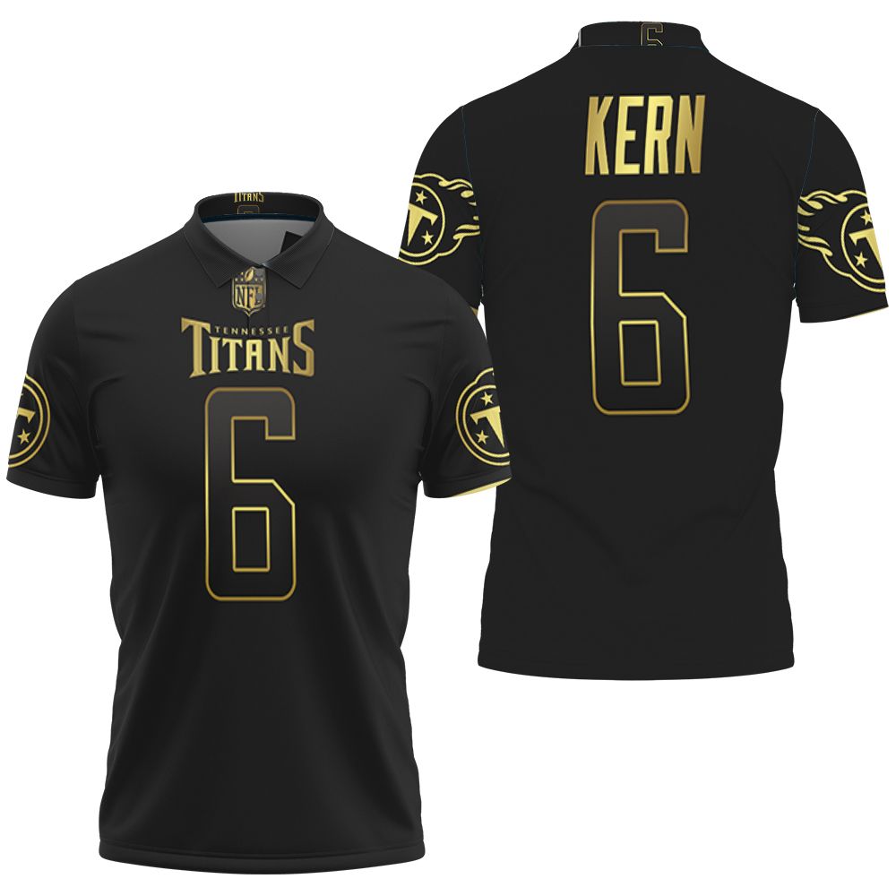 Tennessee Titans Brett Kern #6 Nfl America Football Team Logo Black Golden Edition Polo Shirt Tennessee Titans Brett Kern #6 Nfl America Football Team Logo Black Golden Edition Polo Shirt