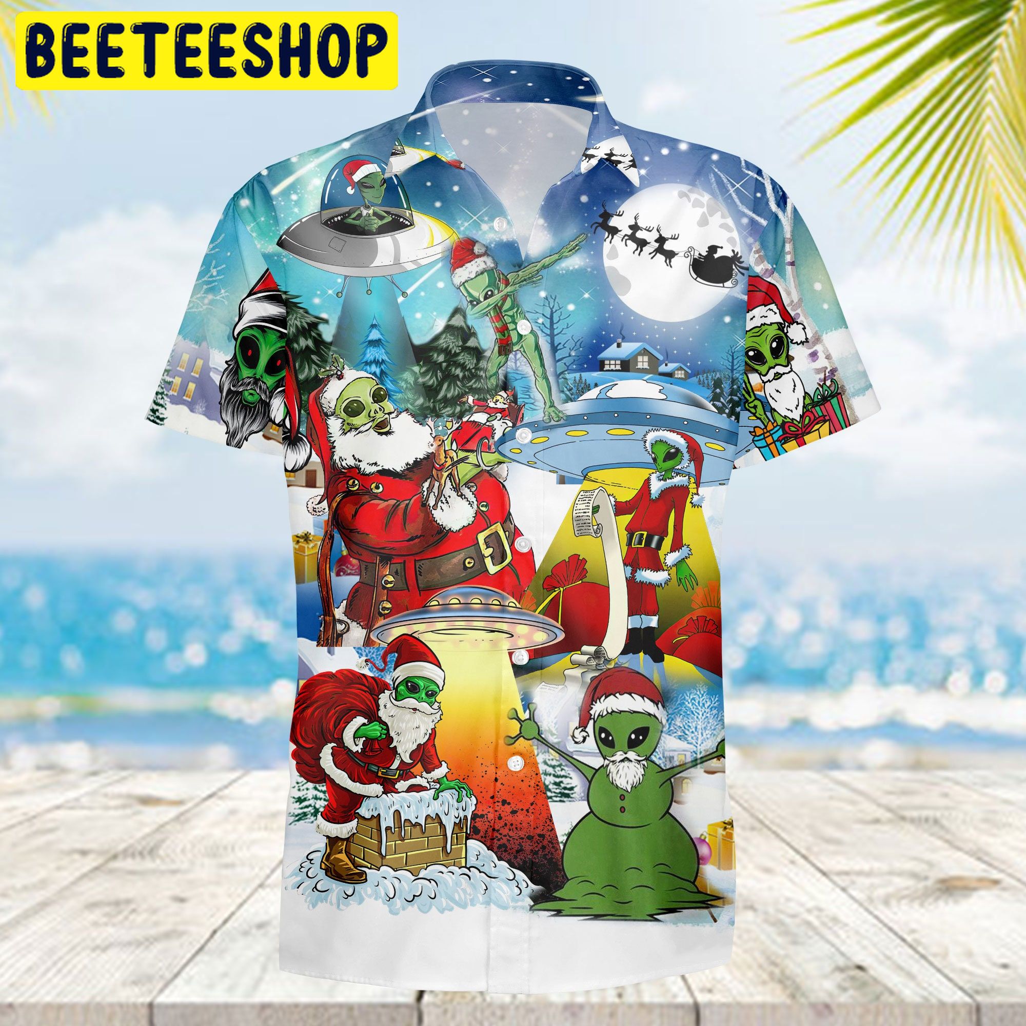 The Alien And Santa Claus At Christmas Trending Hawaiian Shirt The Alien And Santa Claus At Christmas Trending Hawaiian Shirt